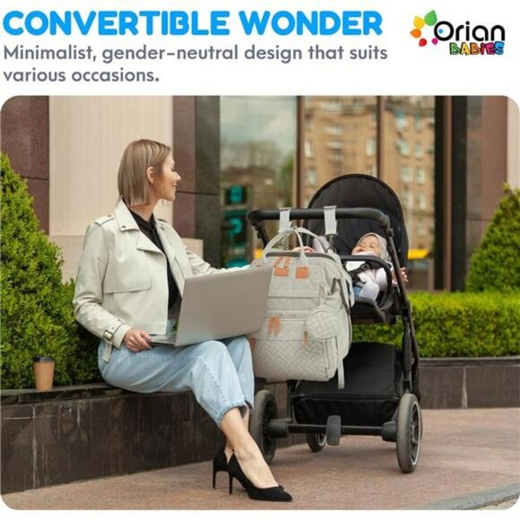 Waterproof Diaper Bag Backpack with Changing Station USB Stroller Straps - Picture 6 of 7